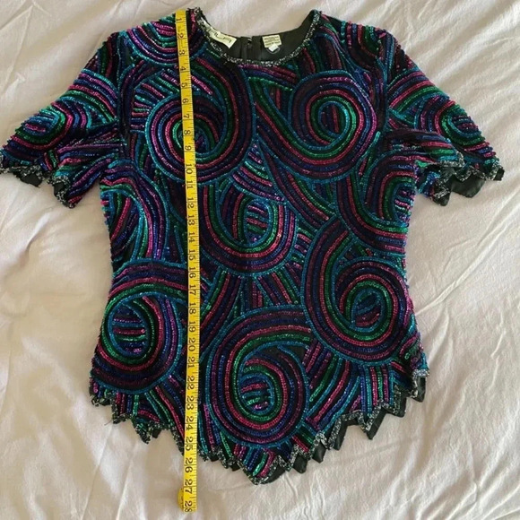 80’s Vintage Black With Colorful Sequins Silk Top Size M New Year’s Party Retro - Picture 10 of 12